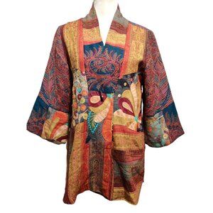 Soft Surroundings M Jacket Boho Floral Patchwork Embroidered Wool Silk Kimono